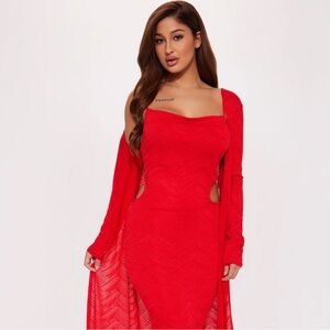 ~Joanne Red Backless Maxi Dress Set w/Classy Red Cardigan~